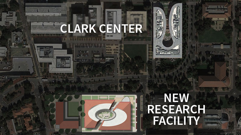 Map showing new research facility across from the Clark Center