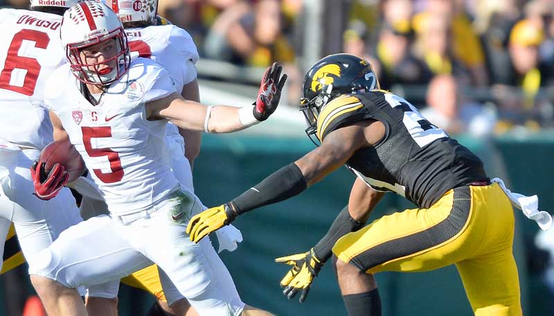 Christian McCaffrey running with the football