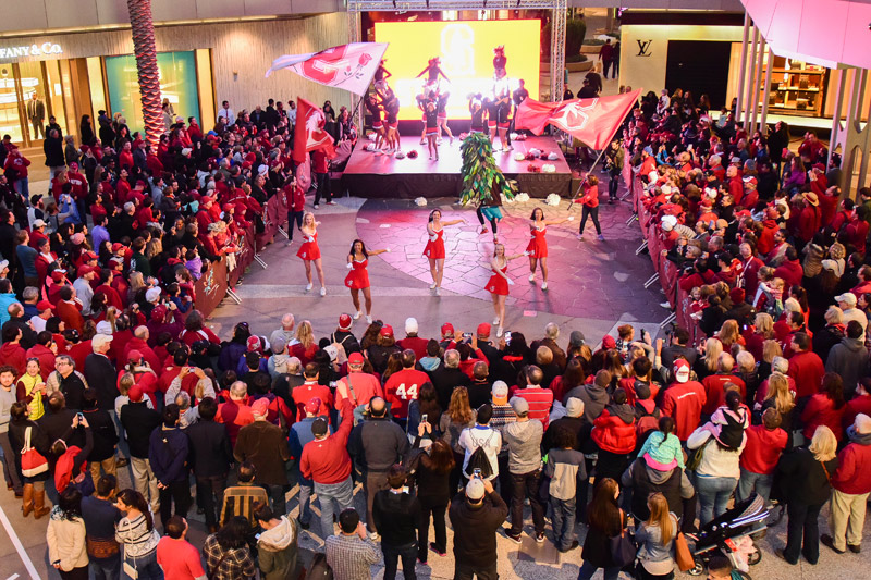 Dancers and the mascot performing