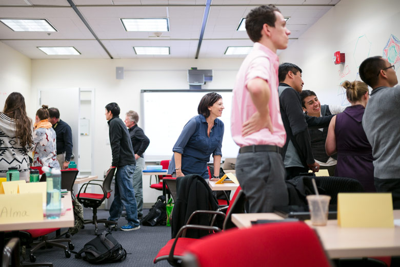 Jo Boaler with students in Stanford's Teacher Education Program