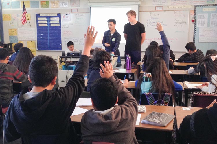 Stanford students teach health education to a class of 7th graders