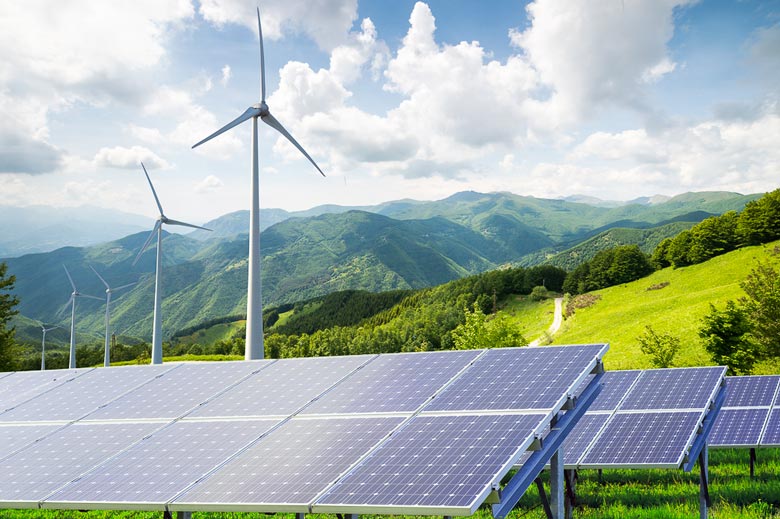 solar panels and wind turbines