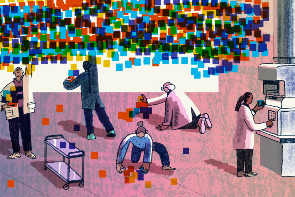 An illustration of figures and representations of data collection