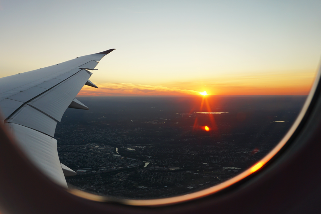 Sunset view from airplane window