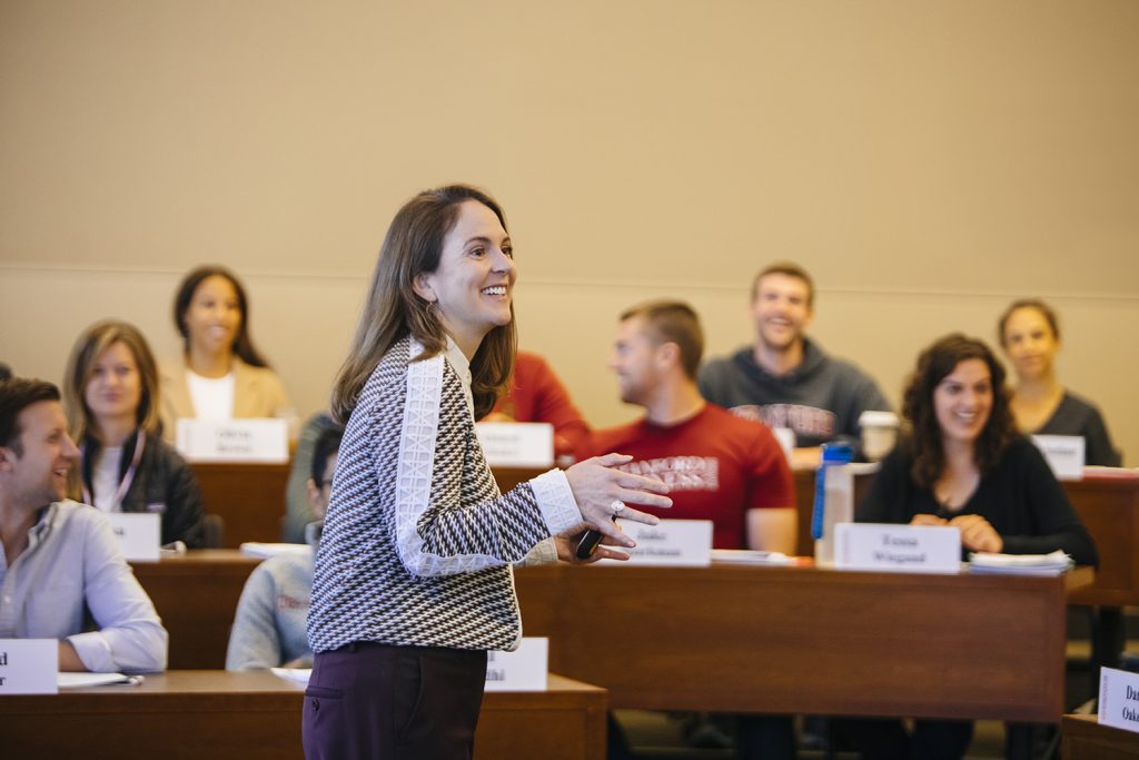 Rebecca Lester teaching in the classroom at Stanford GSB.