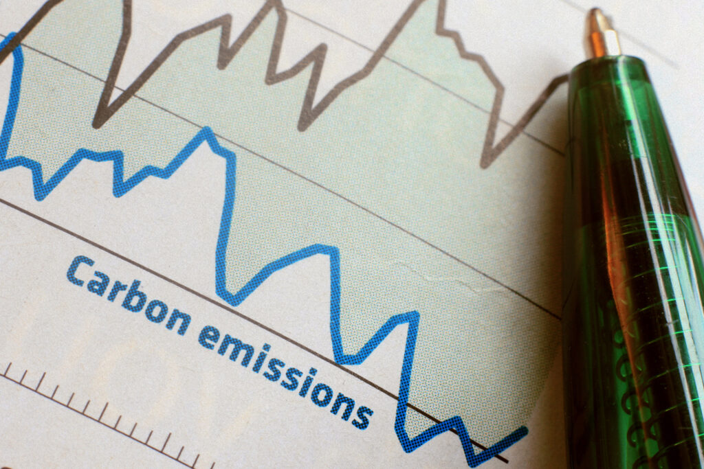 A line graph reporting carbon emissions.