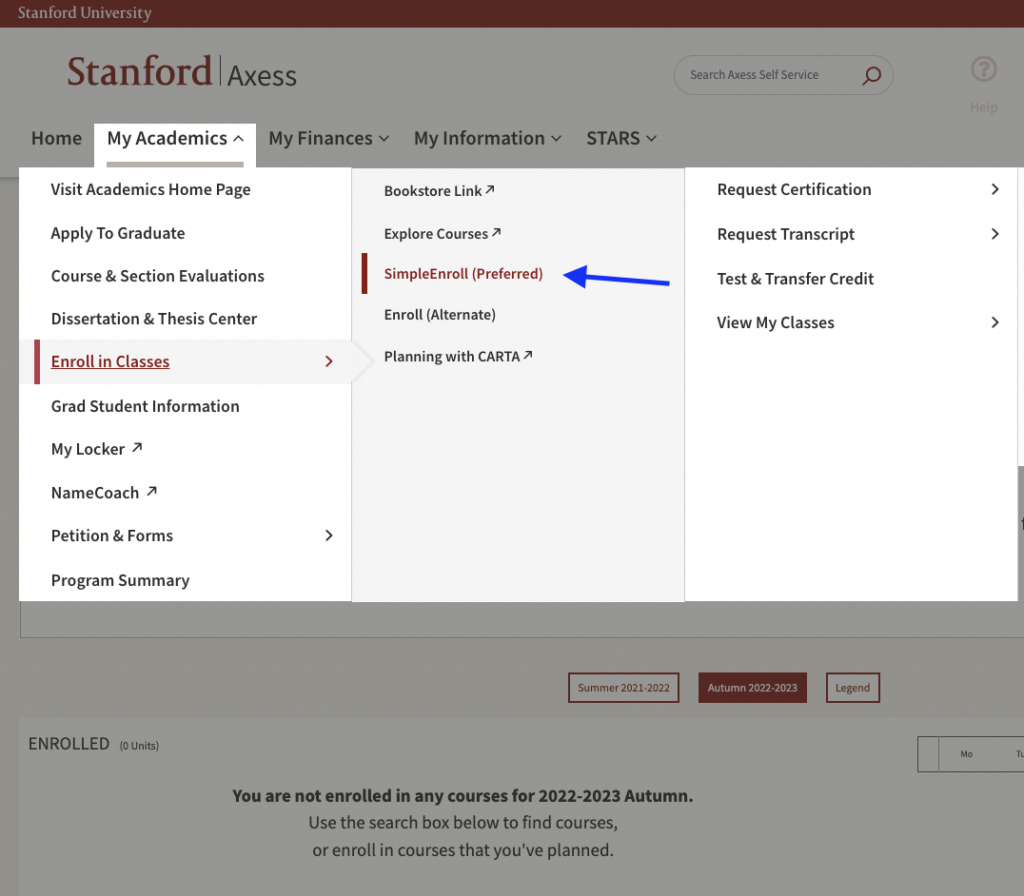 Axess enrollment screens