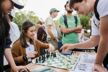 Students playing chess