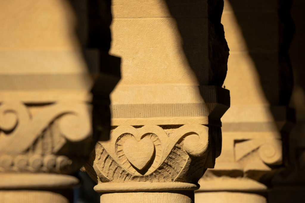 Main Quad architectural detail on column showing heart shape