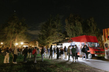 Students lining up at food truck