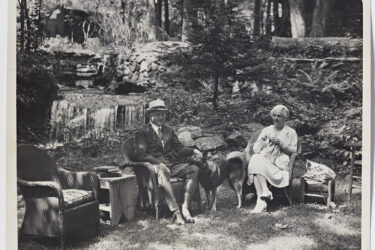 Herbert and Lou Henry Hoover with their dog, Weegie, at their presidential getaway, Rapidan Camp in Shenandoah National Park in Madison County, Virginia, Aug. 19, 1932.