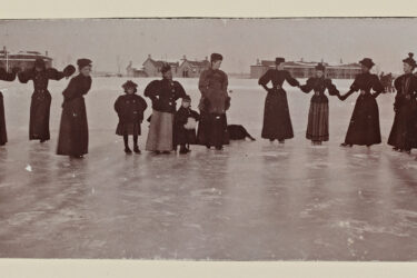 Christian Barthelmess was a musician with the U.S. Army who photographed life in the environs of various army bases for over 30 years. Alongside these joyful ice-skating women is a winningly posed pup.