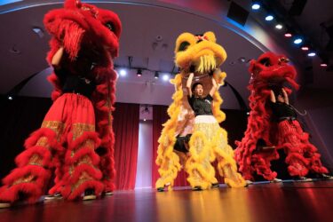 Chinese lion dance performers.