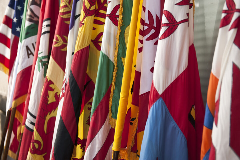 6/12/2011 Flags await their bearers before Stanford's 120th Commencement ceremony.