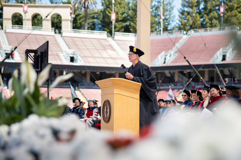 John McEnroe delivers the keynote address at Commencement.