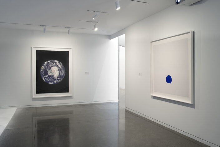 artworks on display: Left: Lita Albuquerque, South Pole Activation, 2006/2014, pigmented print on archival paper, ed. 1/5, photo: Jean de Pomereu. Right: Lita Albuquerque, Stellar Axis: Antarctica (Altair), 2006/2014, pigmented print on archival paper, photo: Jean de Pomereu.)