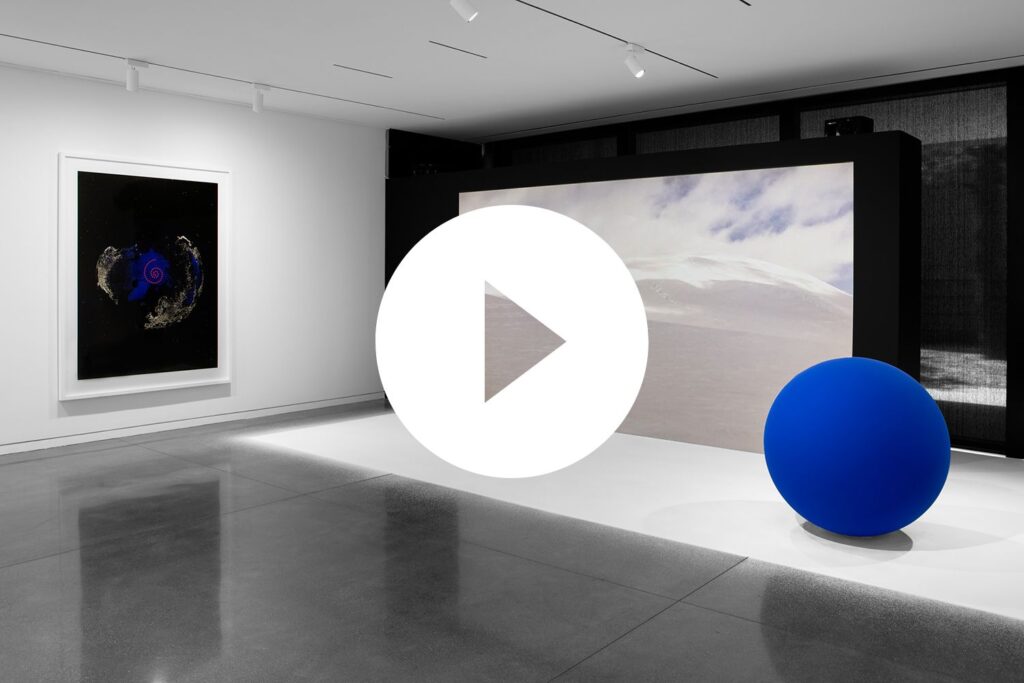 The installation of Stellar Axis at the Anderson Collection features an ultramarine-blue sphere representing the star Rigil Kentaurus.