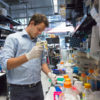 Undergraduate Richie Sapp in the lab where he conducts research on brain connections.