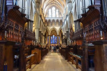 The choir-stalls of Salisbury Cathedral house some of the earliest English misericords, dating to 13th century.