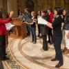 Stanford music lecturer Marie-Louise Catsalis and students.