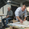 Photographer Lee Fatheree, left, and Digitization Project Coordinator Colin Stinson work on photographing the sketchbooks of Richard Diebenkorn at Stanford's Cantor Arts Center / L.A. Cicero