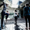 dancers rehearsing in courtyard of McMurtry Building / Jamie Lyons