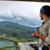 Debra Perrone looking down at Kotmale Dam, Sri Lanka