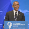 Barack Obama at lectern in Memorial Auditorium at GES 2016