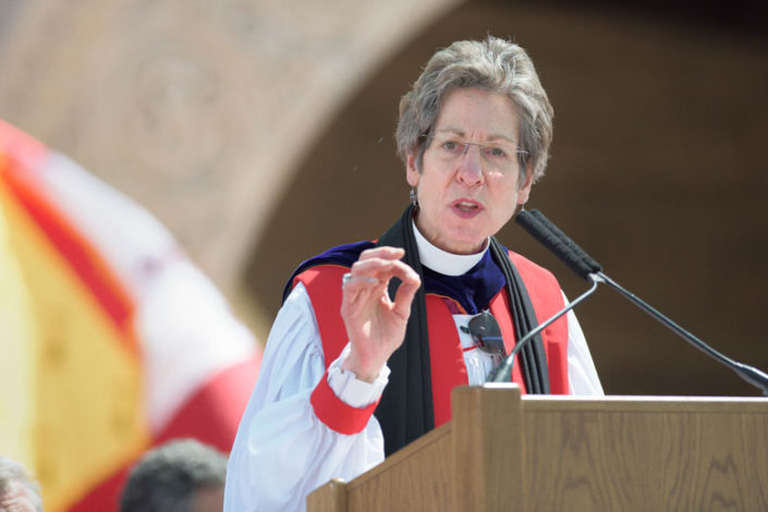 The Most Rev. Dr. Katharine Jefferts Schori gives her address at Stanford University's 2016 Baccalaureate celebration