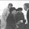 Siegfried Hecker greets Russian physicist Yuli Khariton in 1992.