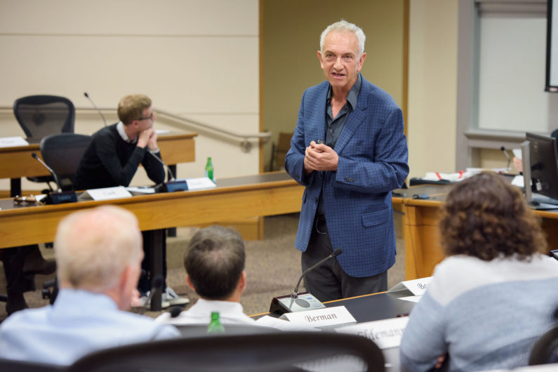 Professor Russell Berman, chair of the Policy and Planning Board, gives a report to the Faculty Senate on how the area's high housing costs affect the university.