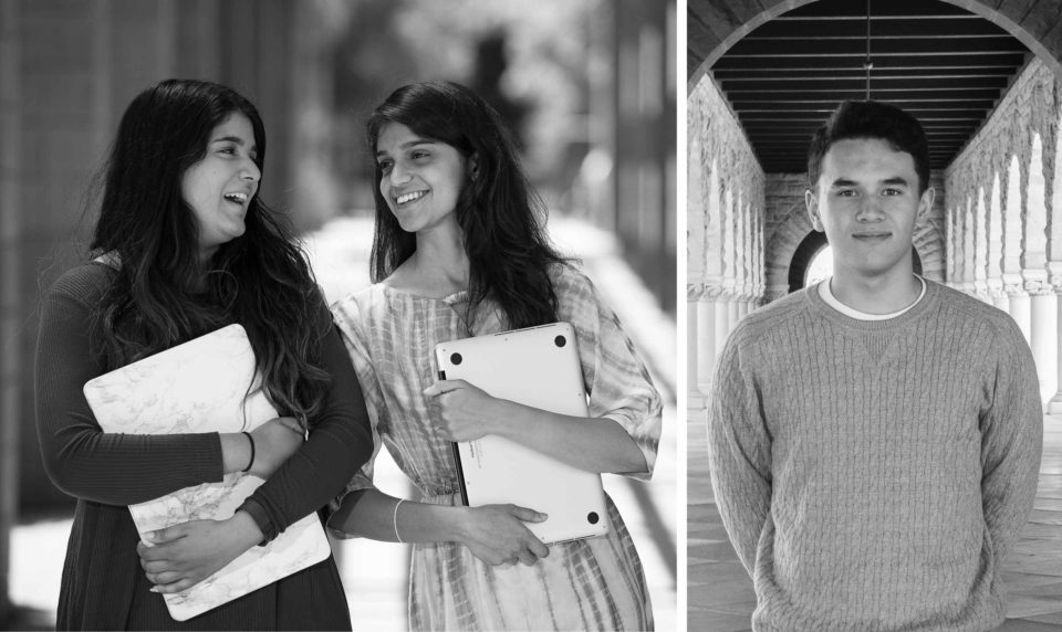 Portraits of Akhila Moturu, Aashna Shroff, and John Kamalu