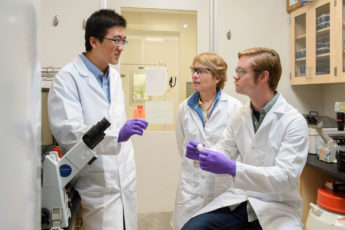 Professor Bertozzi with grad students Han Xiao and Elliot Woods