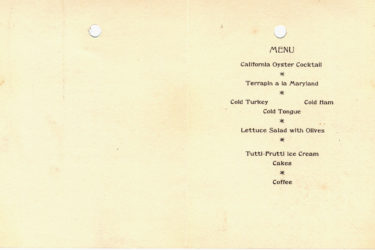 menu for John C. Branner's inauguration