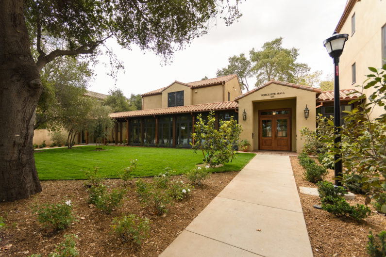 Front view of Norcliffe Hall student residence in the Lagunita Court complex