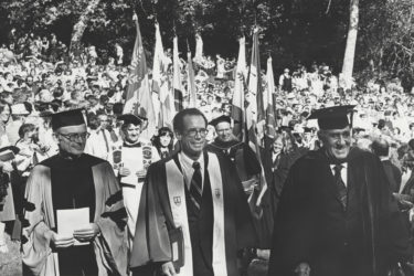 Donald Kennedy at head of his inaugural procession