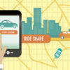 Urban city Rideshare or commuting mobile phone app concept.