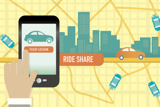 Urban city Rideshare or commuting mobile phone app concept.