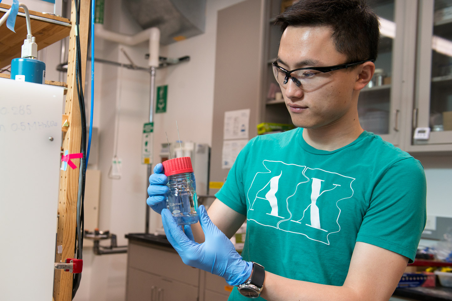 Haotian Wang in the laboratory