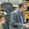 Peter Michelson speaking at the senate meeting.