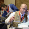 Jim Jacobs, executive director of Vaden Healt Center working at the EOC during the QuakeSU 2016 exercise.