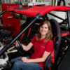 researcher Holly Russell sitting in research vehicle