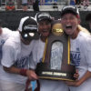 Members of Cardinal Women's Tennis with NCAA trophy