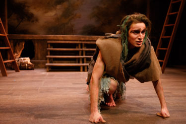 In a production of Shakespeare’s The Tempest, Hamzeh Daoud appears as Caliban.