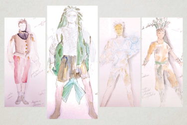 costume design sketches for production of Shakespeare’s The Tempest