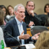 President Marc Tessier-Lavigne gives his remarks at the Faculty Senate on April 13, 2017