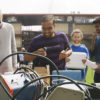 Students and lab personnel look through available lab materials and supplies at the annual Lab Swap.