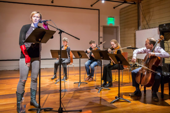 Mohr Visiting Artist Majel Connery performs with the St. Lawrence String Quartet on the CCRMA Stage. 