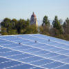 Solar panels on the Central Energy Facility looking toward Hoover Tower