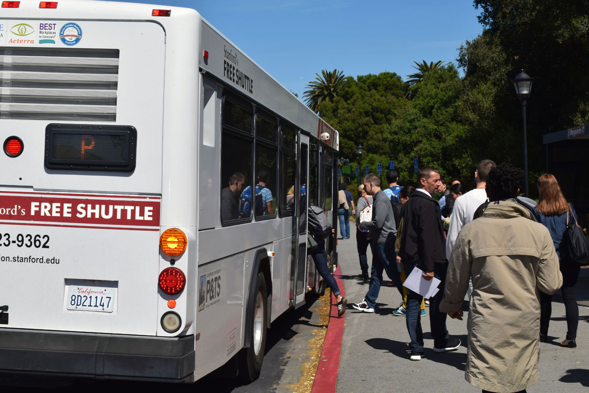 Commuters boarding the Marguerite shuttle